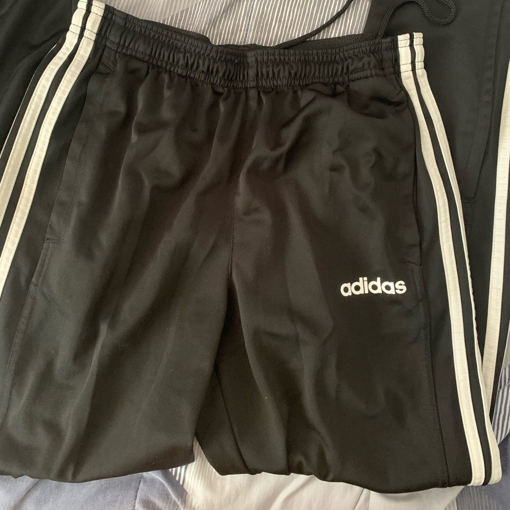 black high-waisted adidas joggers